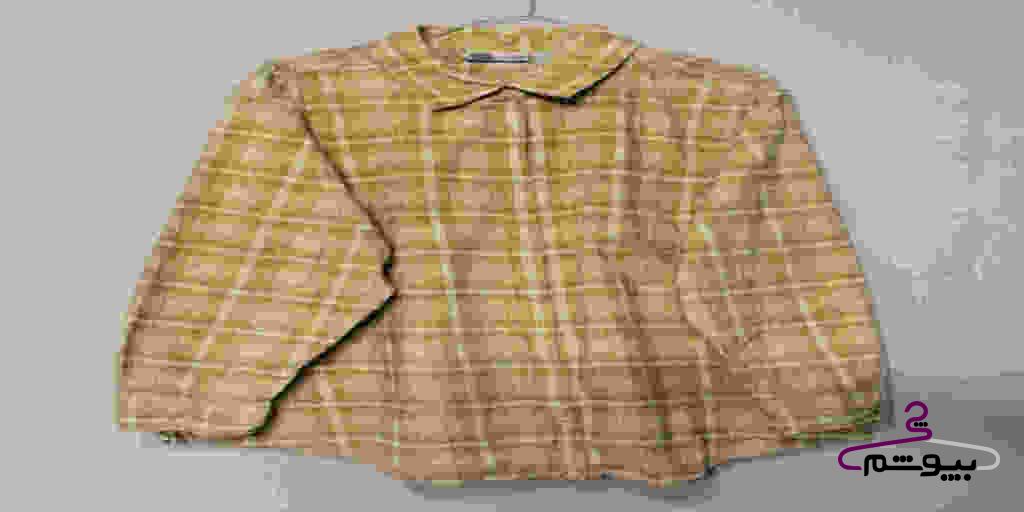 پیراهن چهارخونه کرمی زیپدار